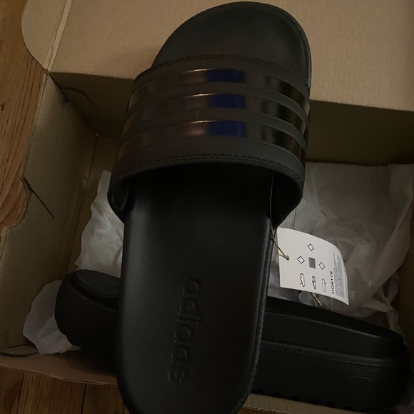 NWT platform black adidas slides sandals comfort cloud cushion - Picture 5 of 5